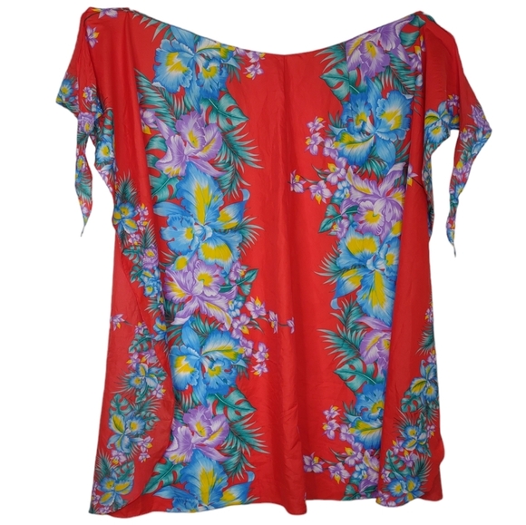 Royal Creations Sarong Wrap Red with Hawaiian Floral made in Hawaii Vintage - Picture 12 of 15